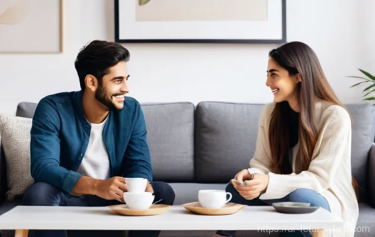 주거 공유에서의 신뢰 구축 방법 - **Prompt 1: The Initial Coffee Meeting for Roommates**
    A bright, well-lit image of two young adu...