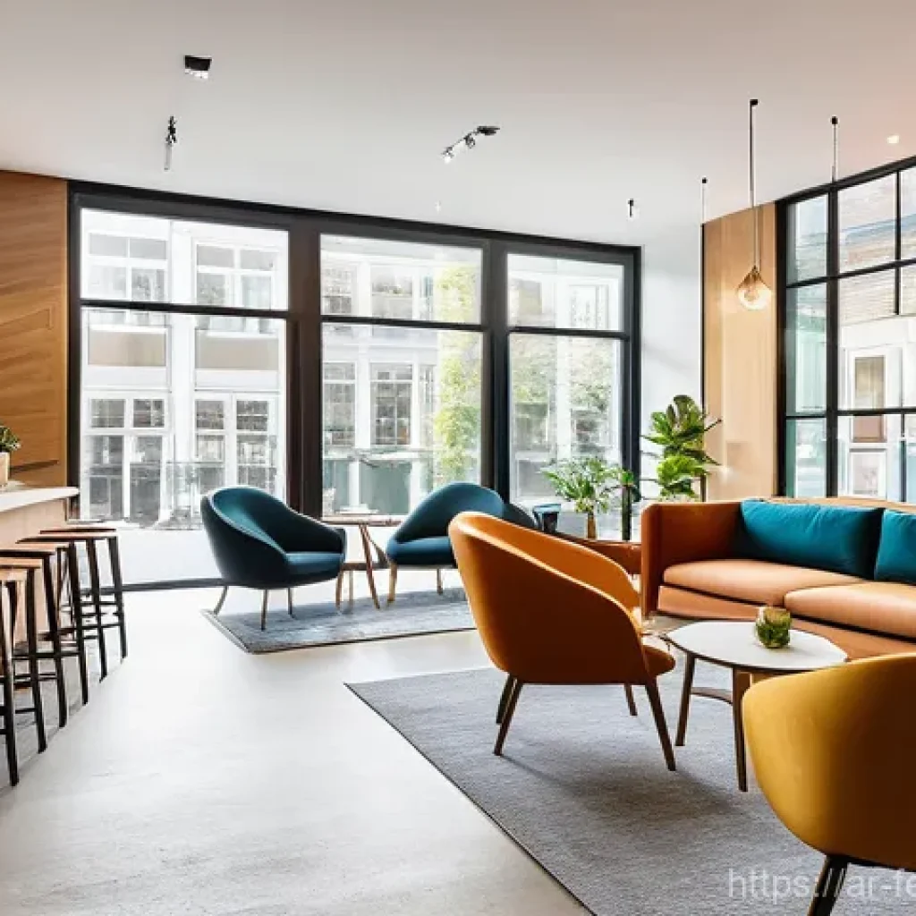 미래 도시를 위한 공유 주거 모델 - **Image Prompt: Vibrant Modern Co-living Hub**
    A bright, wide-angle shot of a stylish, contempor...