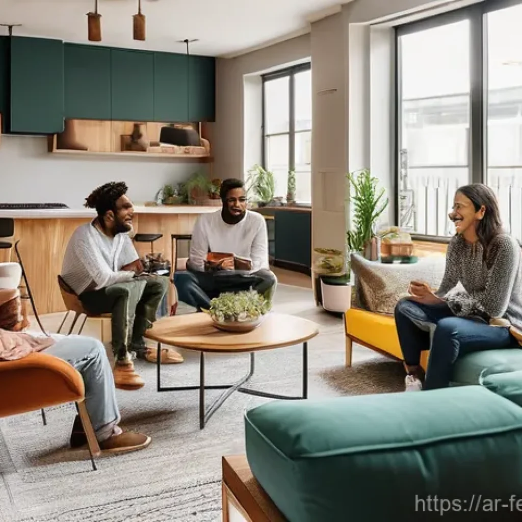 공유 주거 모델의 시장 규모와 전망 - **A vibrant and diverse group of young adults from different cultural backgrounds are gathered in a ...