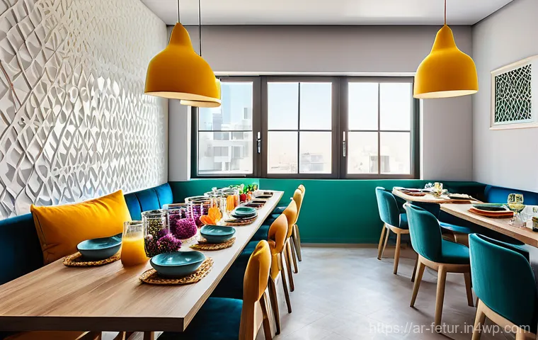 도시 재생과 공유 주거 모델의 상관관계 - **A vibrant communal dining area in a modern co-living space located in a bustling Arab city.** Dive...
