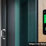 주거 공유에서의 기술 혁신 - **Smart Security System in a Modern Shared Apartment Entrance**
    A sleek, modern apartment entran...