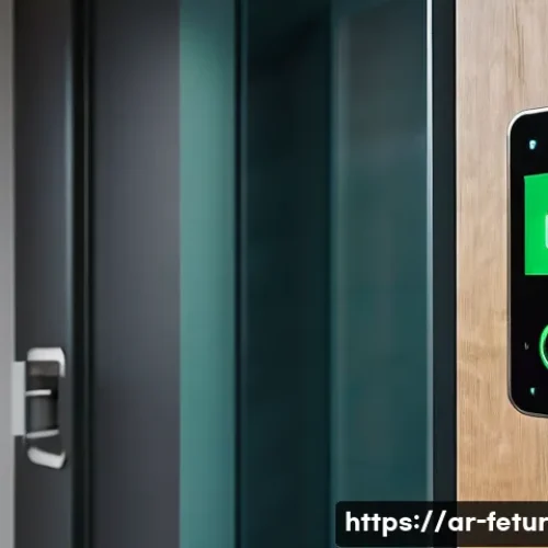 주거 공유에서의 기술 혁신 - **Smart Security System in a Modern Shared Apartment Entrance**
    A sleek, modern apartment entran...
