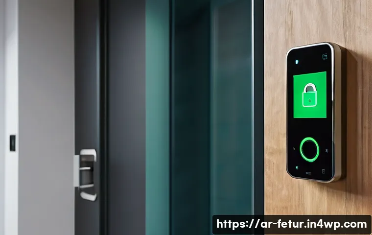 주거 공유에서의 기술 혁신 - **Smart Security System in a Modern Shared Apartment Entrance**
    A sleek, modern apartment entran...