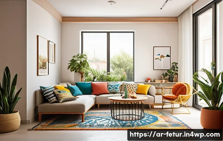 청년층을 위한 공유 주거 모델 - A vibrant shared apartment scene in a modern Middle Eastern city, featuring a group of diverse young...