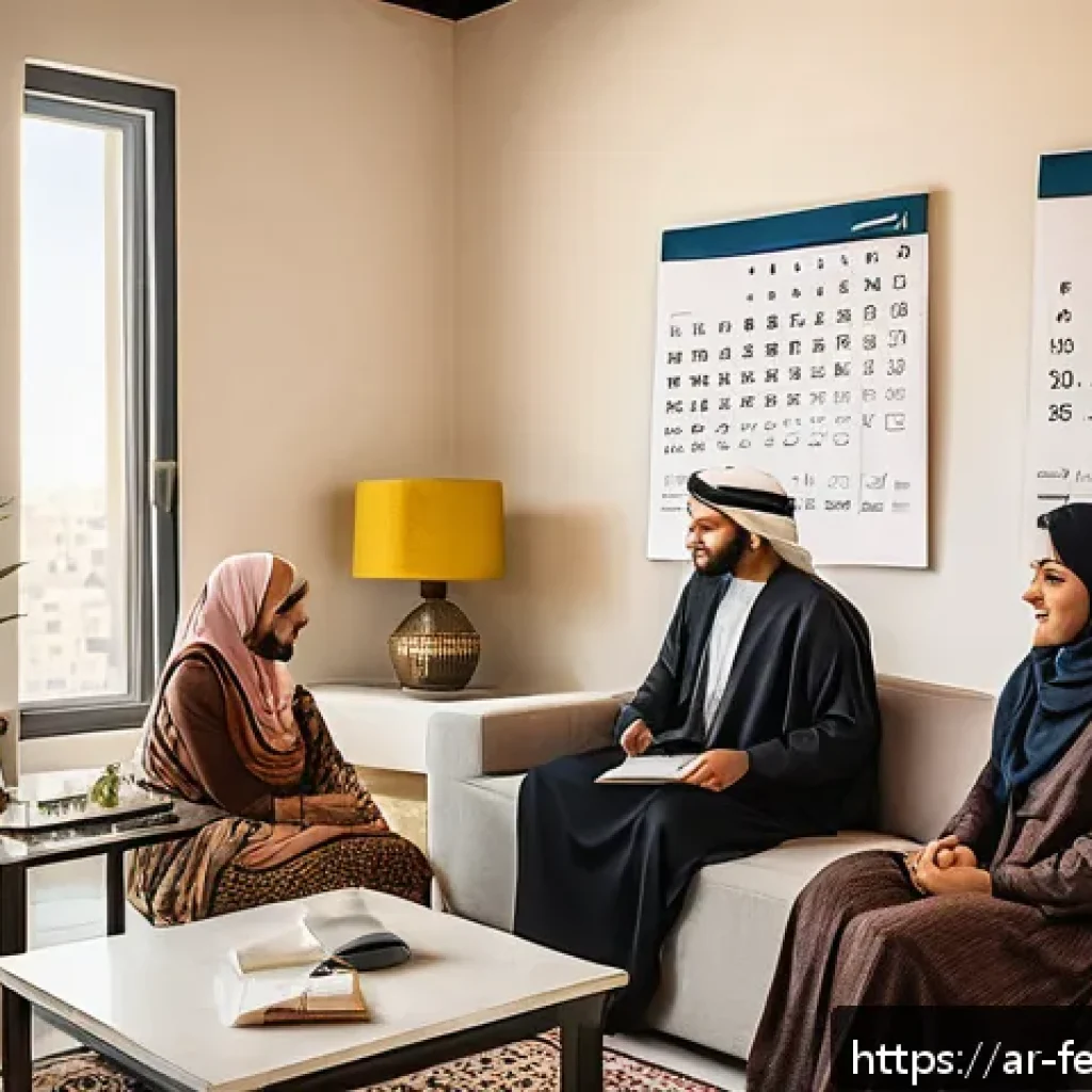 공유 주거의 법적 규제 변화 - A modern shared apartment interior in a Middle Eastern urban setting, showing diverse young Arabic t...